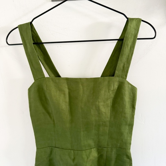 NEW Reforrmation Moss Green Linen Brigitte Dress 2 - Picture 2 of 6